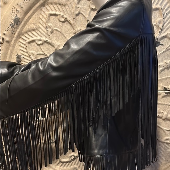 Adore Black Fringe Leather Jacket - Picture 12 of 16